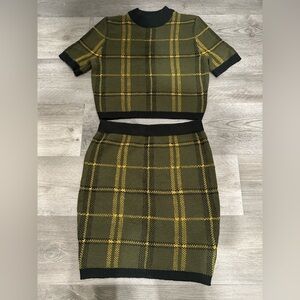 Plaid Green and Yellow Skirt Set